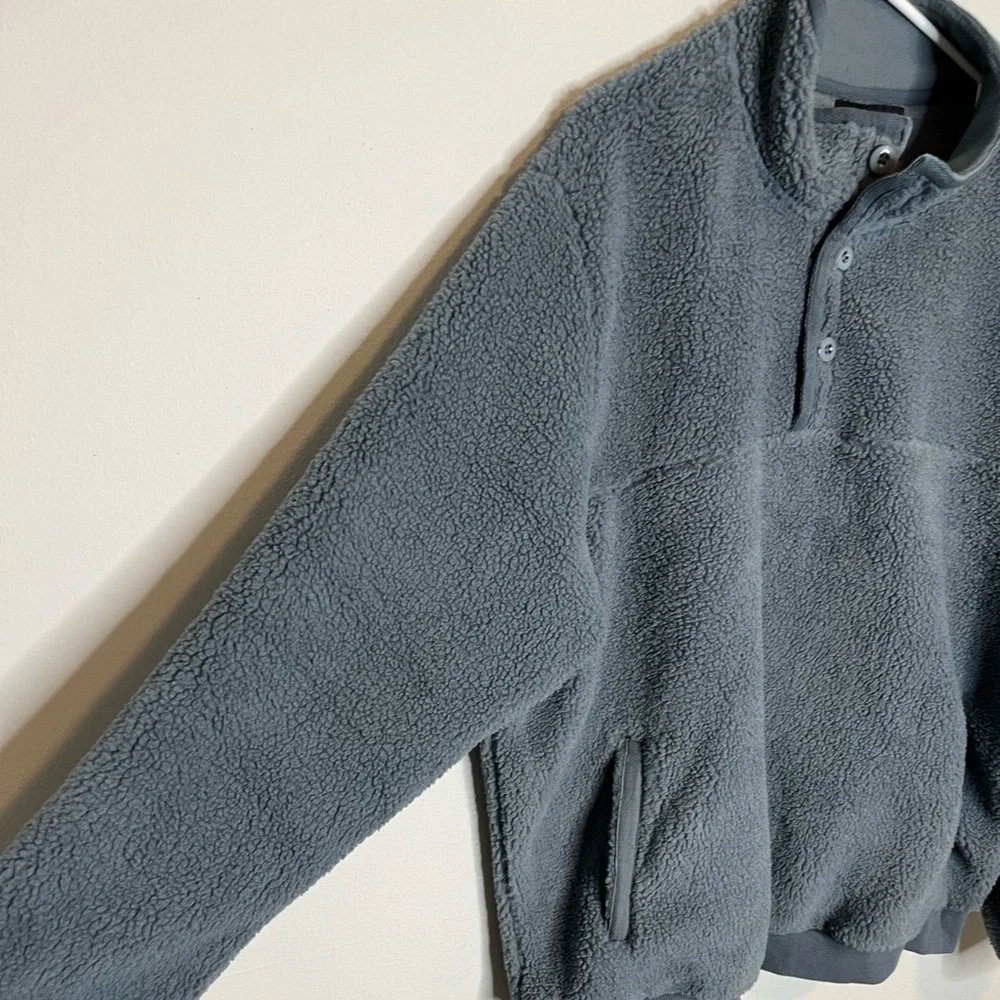 Grays Peak Outdoors Men’s Slate Blue Sherpa Fleece Pullover Jacket XL NEW Button